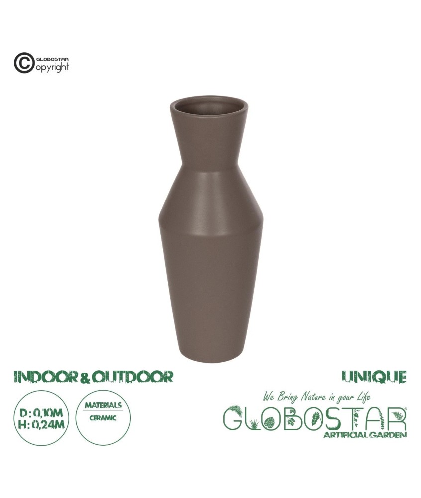 GloboStar® Artificial Garden UNIQUE 21286 Διακοσμητικό Κεραμικό Βάζo Καφέ Π10 x Μ10 x Υ24cm